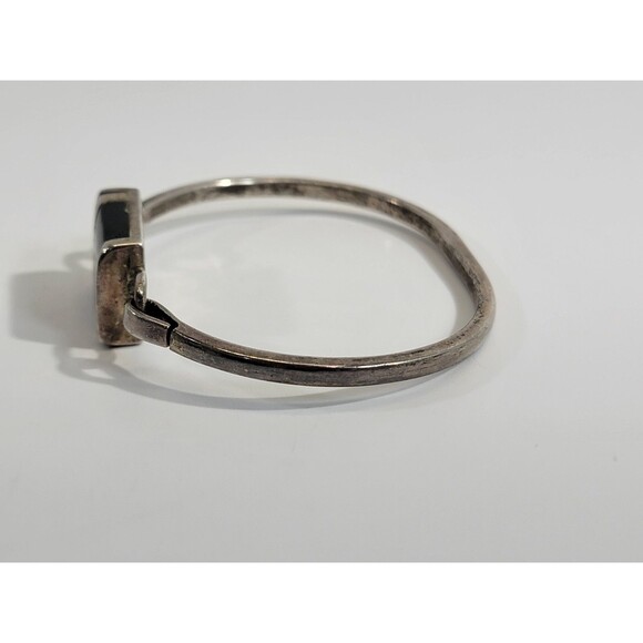 Sterling Silver .925 Plata ERR Purple Agate Black‎ Onyx Bangle Bracelet Gemstone - Picture 5 of 9